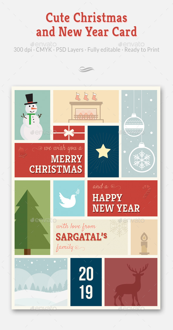 Cute Christmas and New Year Card - Holiday Greeting Cards