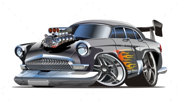 Cartoon Retro Hot Rod - Man-made Objects Objects