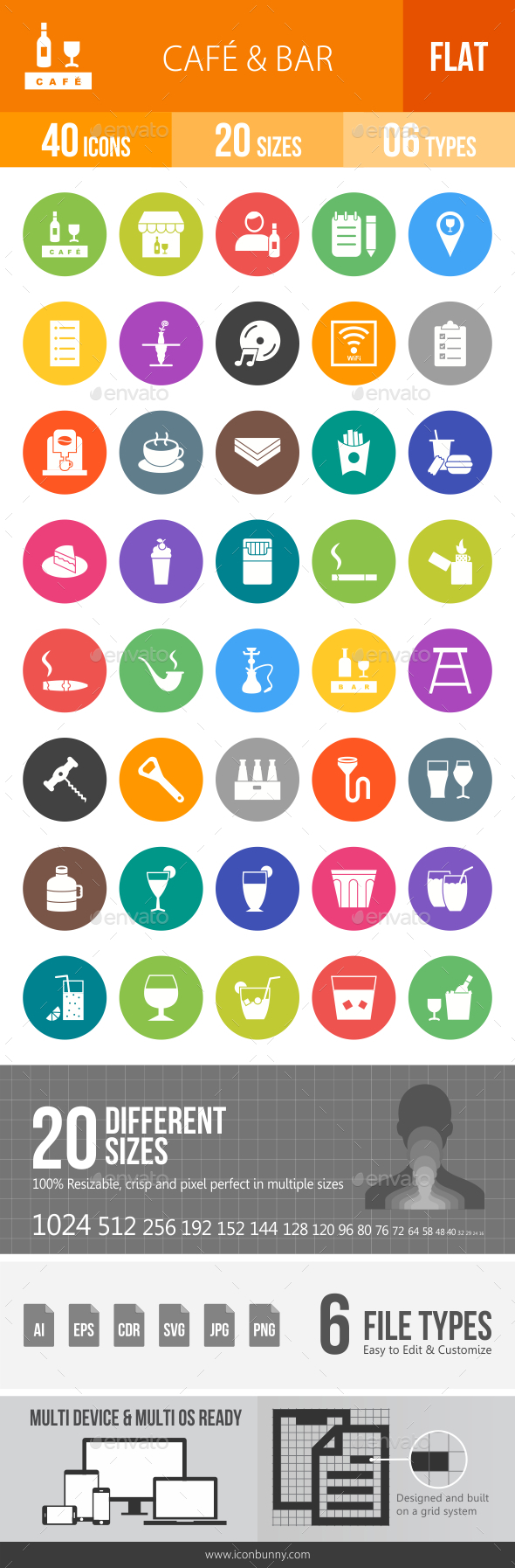 Cafe & Bar Flat Round Icons - Icons