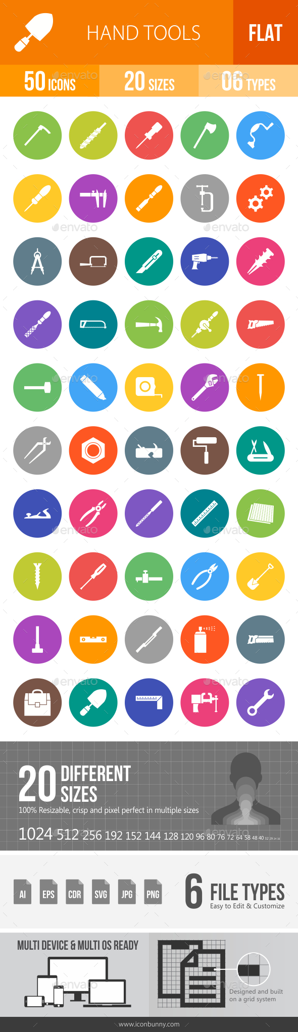 Hand Tools Flat Round Icons - Icons