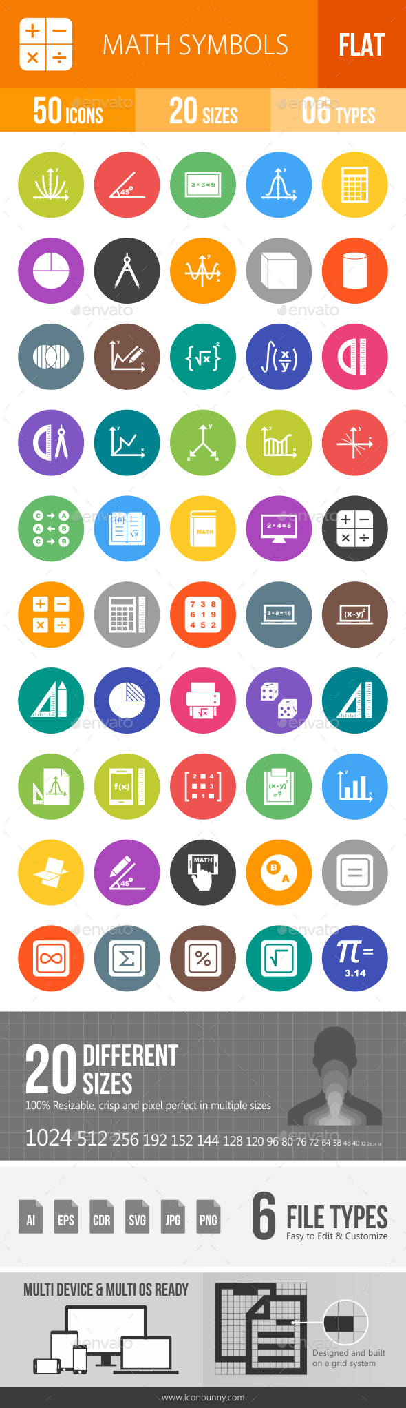 Math Symbols Flat Round Icons - Icons