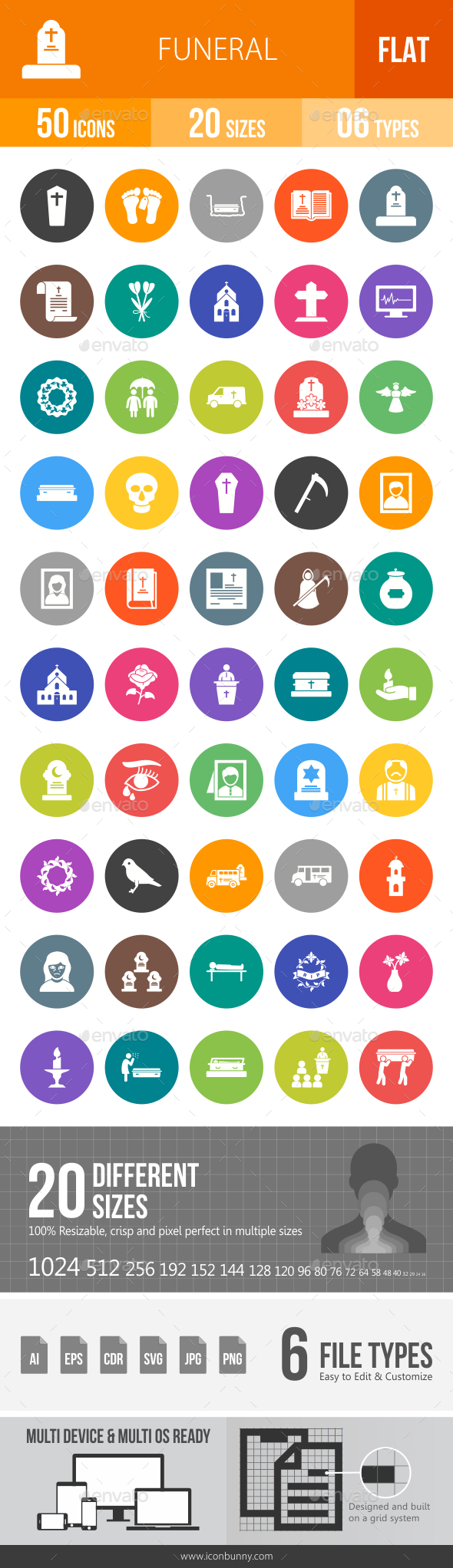 Funeral Flat Round Icons - Icons