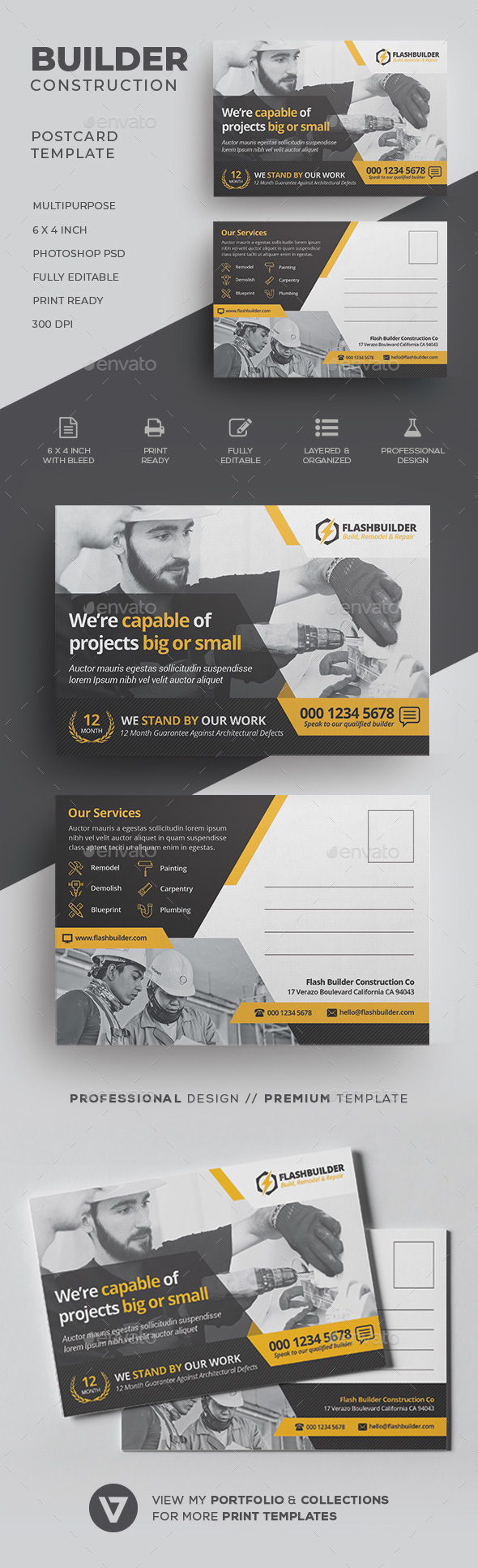 Construction Postcard - Cards & Invites Print Templates