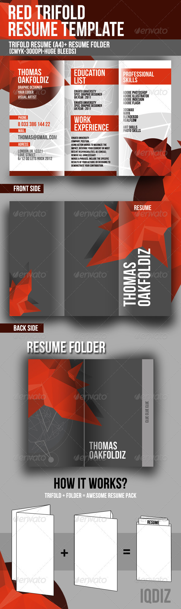 Red Trifold Resume Template By Iqdiz | Graphicriver