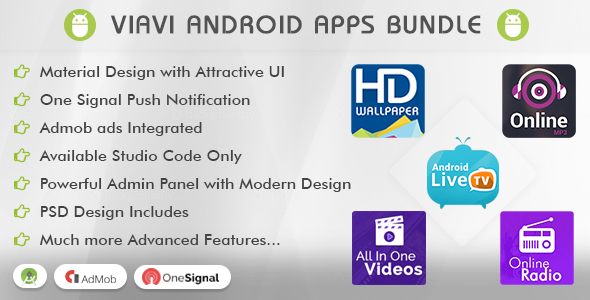 Viavi Top 5 Android Apps Bundle (TV, Radio, Wallpaper, MP3 & Videos) - CodeCanyon Item for Sale