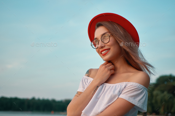 Portrait shiny positive girl with irresistible smile - Stock Photo - Images