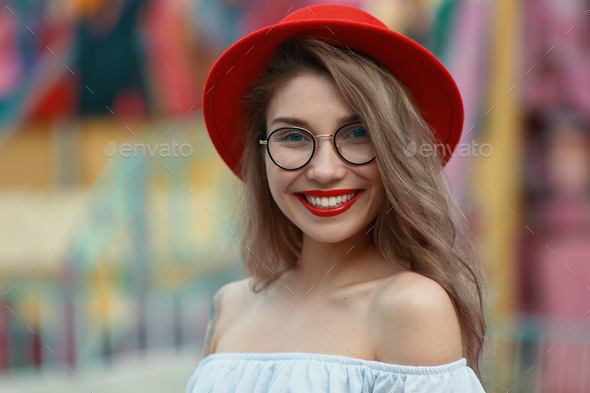 Portrait shiny positive girl with irresistible smile - Stock Photo - Images