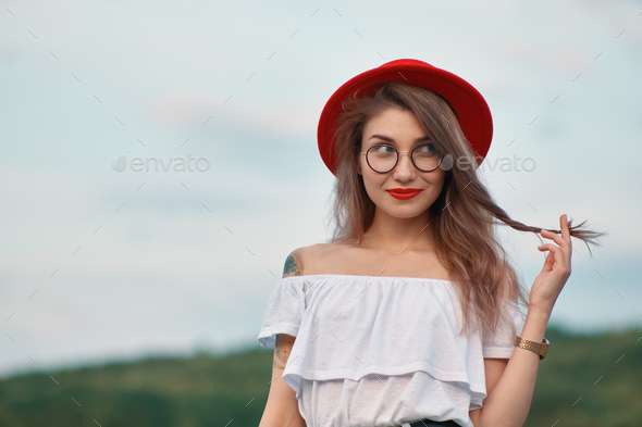 Portrait shiny positive girl with irresistible smile - Stock Photo - Images