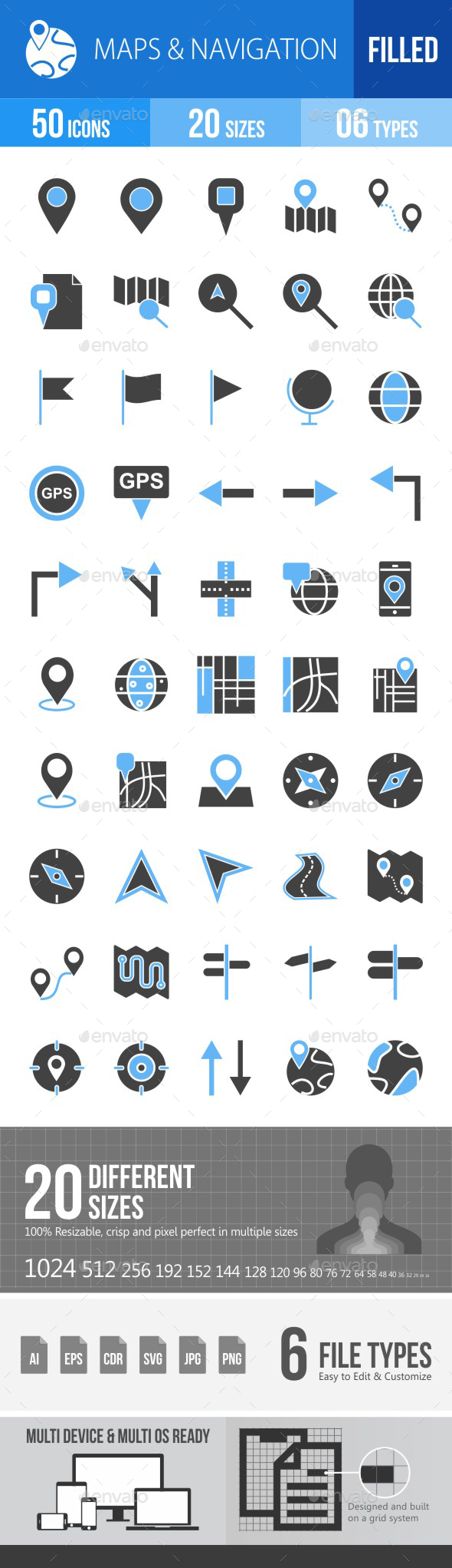 Maps & Navigation Blue & Black Icons - Icons