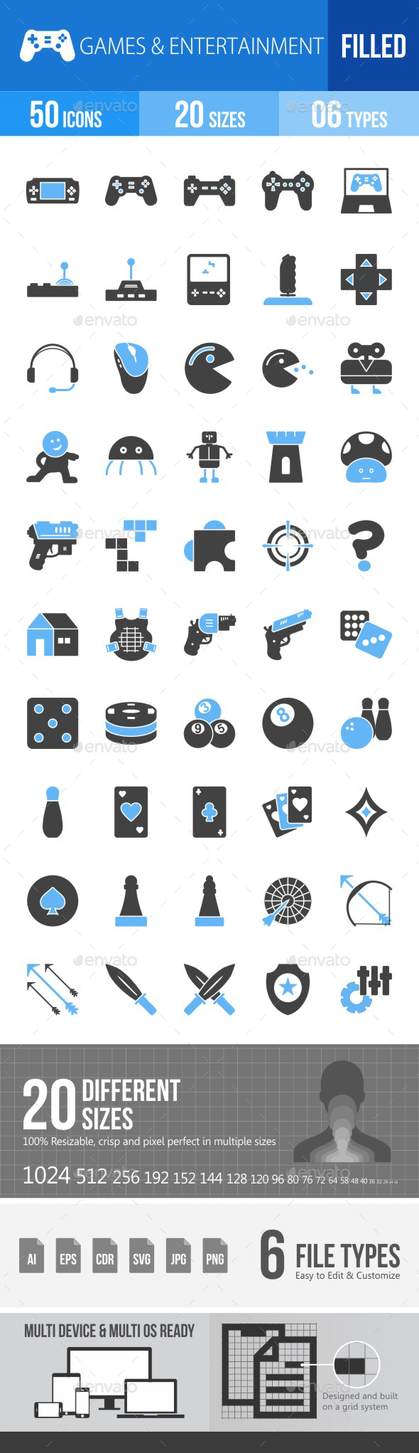 Games & Entertainment Blue & Black Icons - Icons