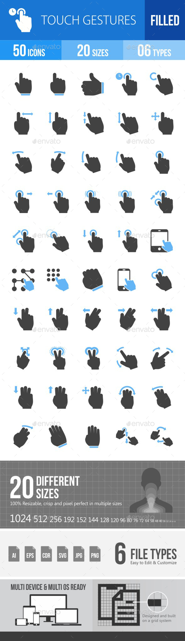 Touch Gestures Blue & Black Icons - Icons