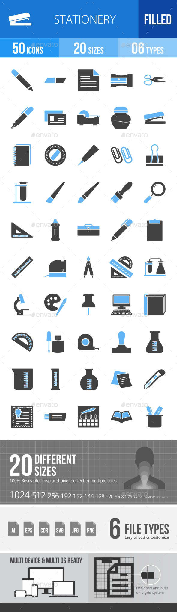 Stationery Blue & Black Icons - Icons