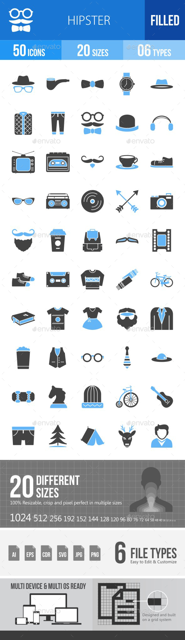Hipster Blue & Black Icons - Icons