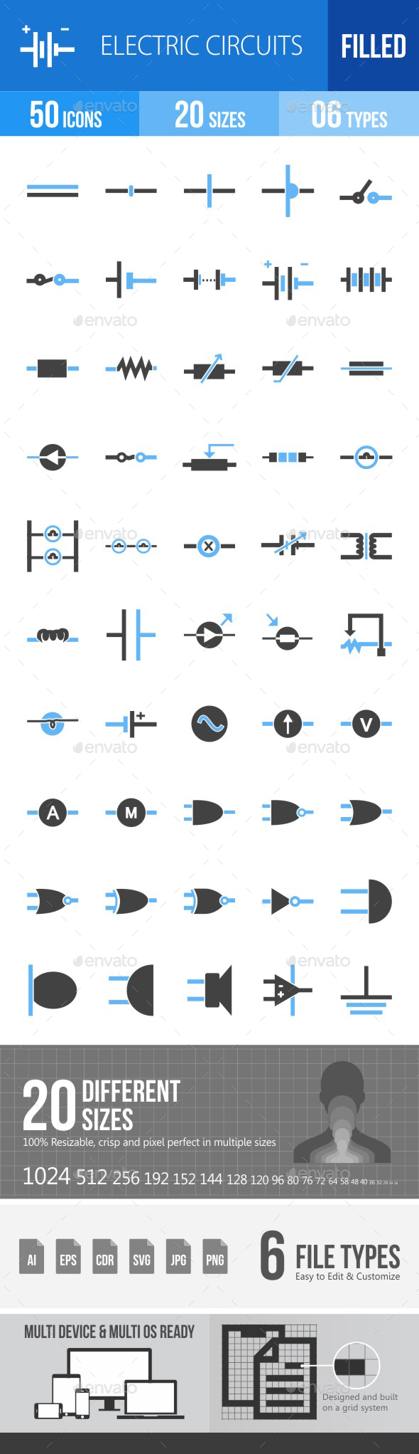 Electric Circuits Blue & Black Icons - Icons