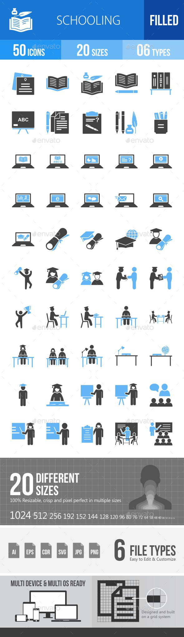 Schooling Blue & Black Icons - Icons