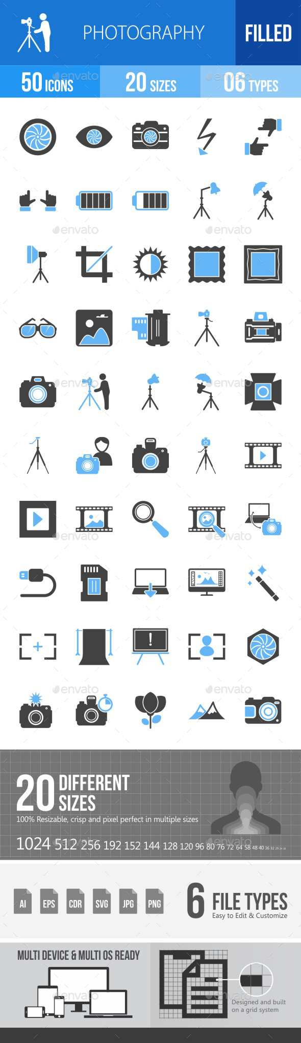 Photography Blue & Black Icons - Icons