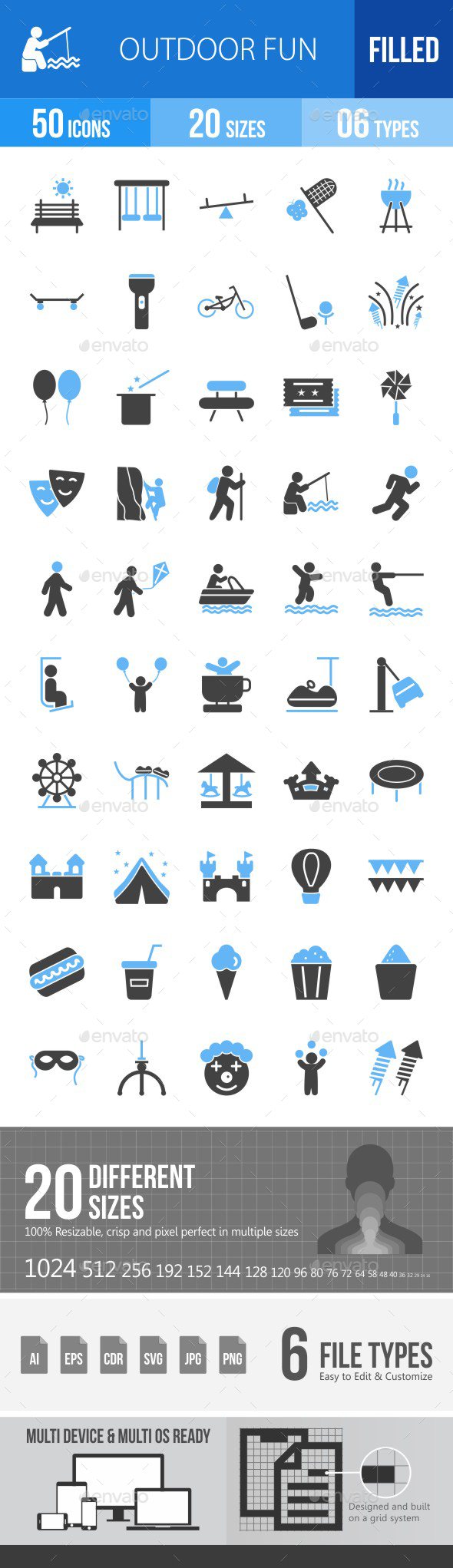 Outdoor Fun Blue & Black Icons - Icons