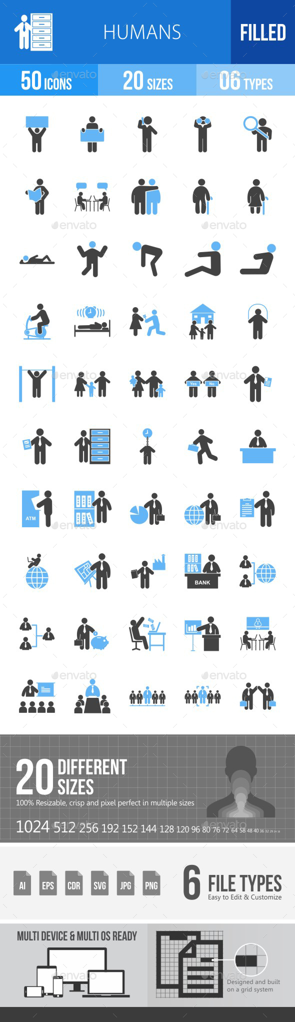 Humans Blue & Black Icons - Icons