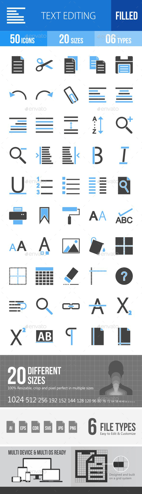 Text Editing Blue & Black Icons - Icons