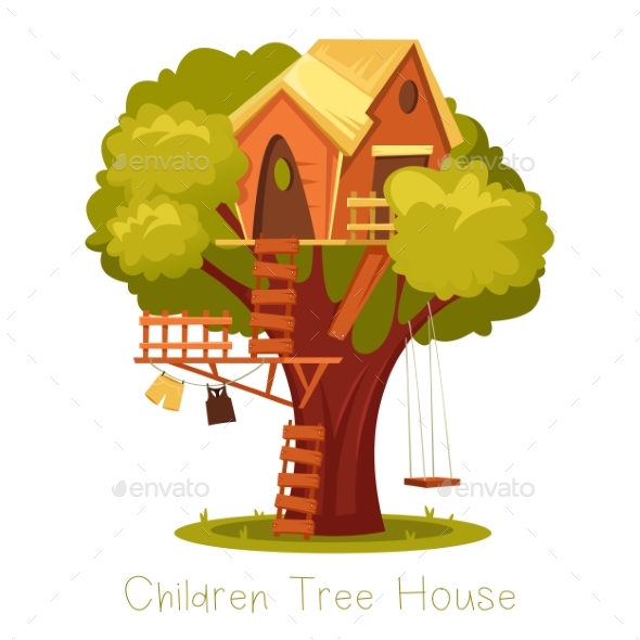 Children Wooden House on Oak - Landscapes Nature