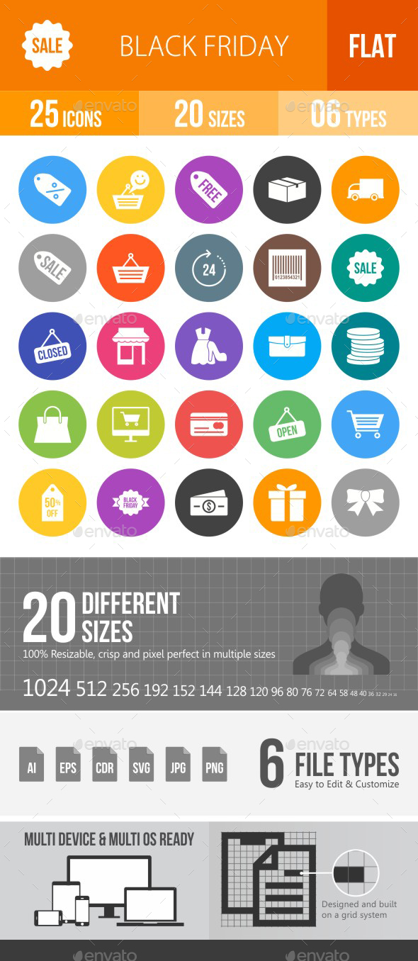 Black Friday Flat Round Icons - Icons