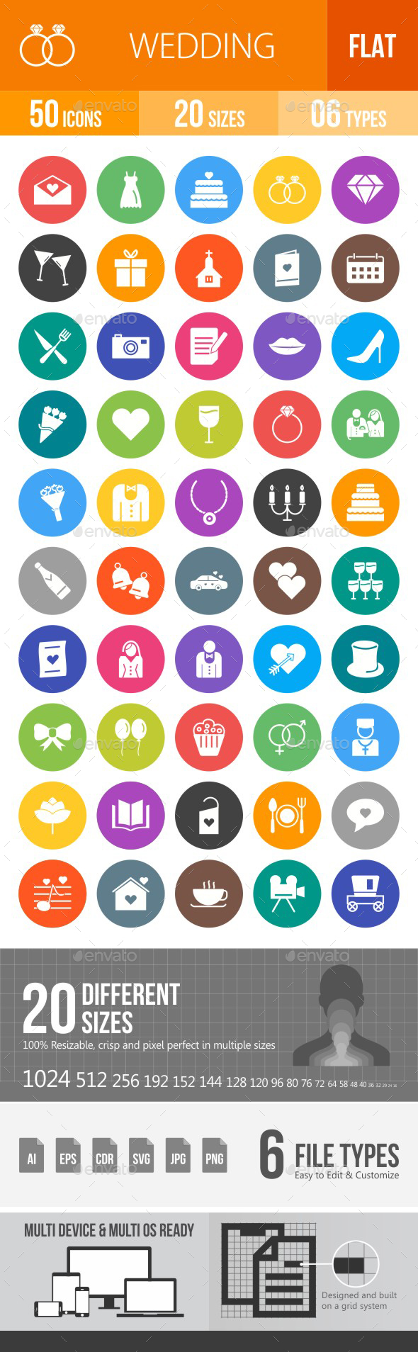 Wedding Flat Round Icons - Icons