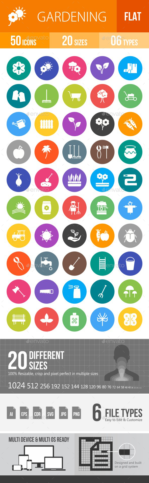 Gardening Flat Round Icons - Icons