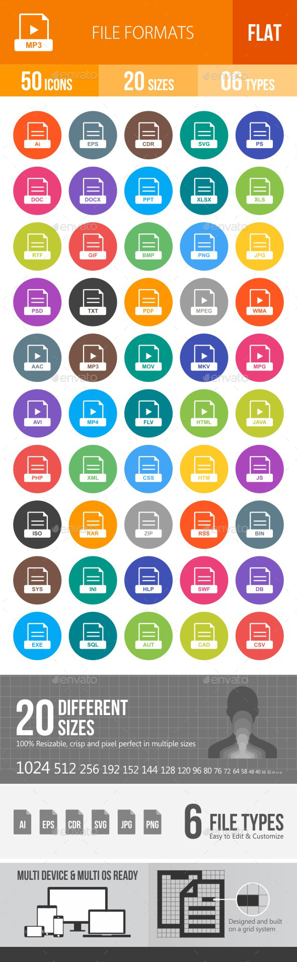 File Formats Flat Round Icons - Icons