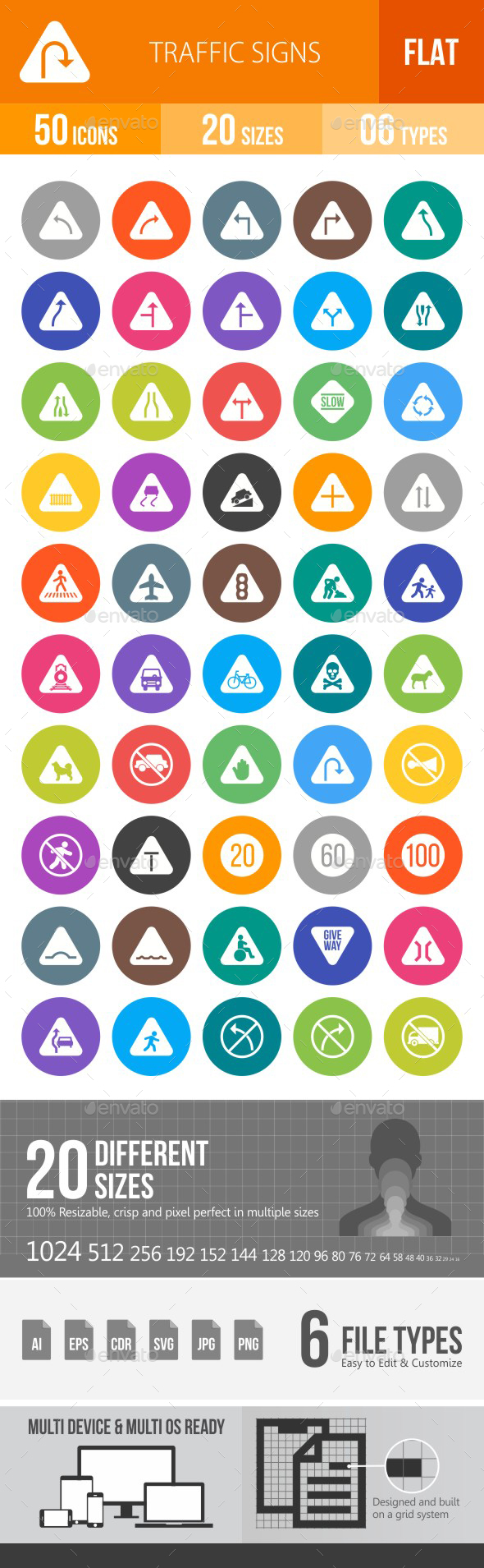 Traffic Signs Flat Round Icons - Icons