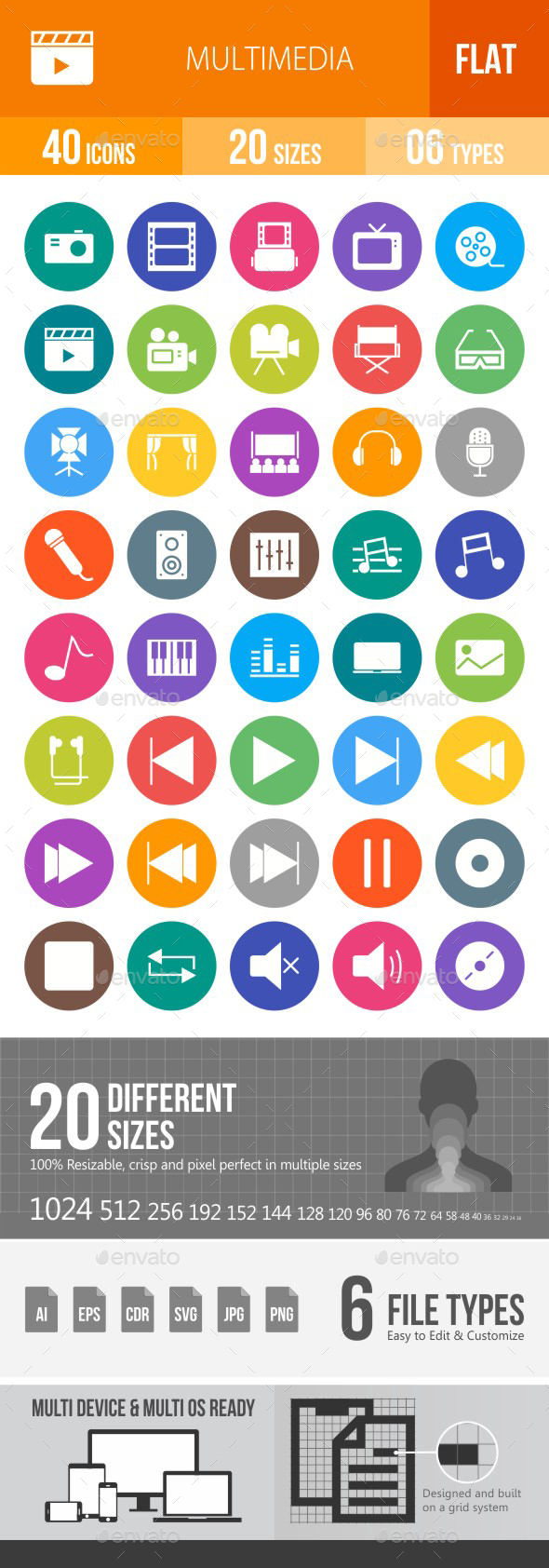 Multimedia Flat Round Icons - Icons