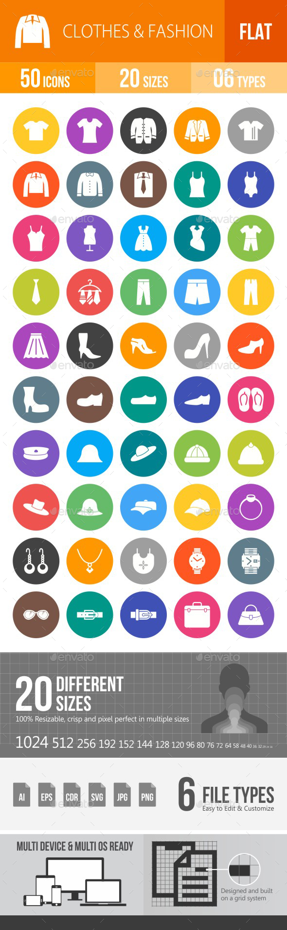 Clothes & Fashion Flat Round Icons - Icons