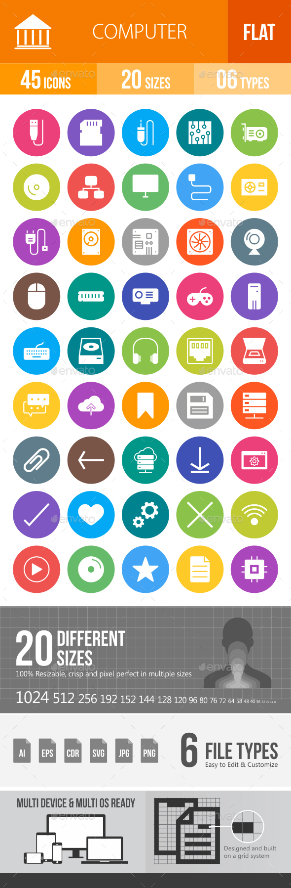 Computer Hardware Flat Round Icons - Icons
