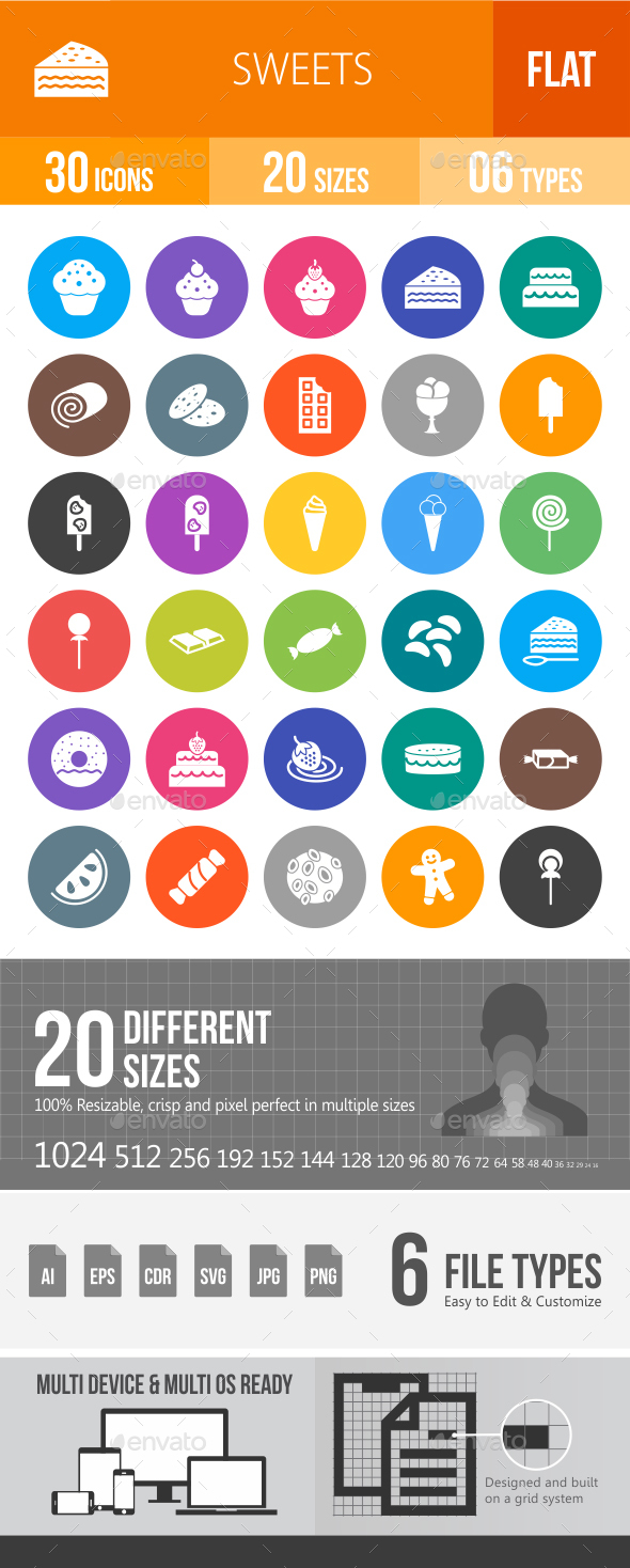 Sweets Flat Round Icons - Icons