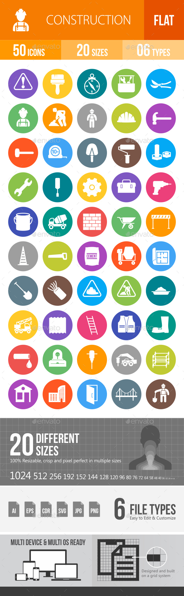 Construction Flat Round Icons - Icons