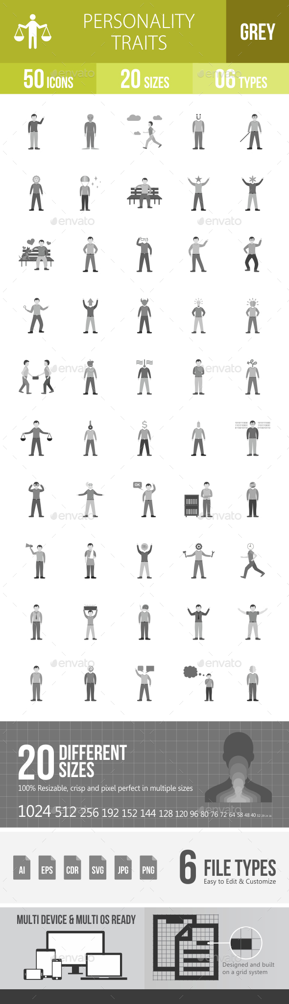 Personality Traits Greyscale Icons - Icons