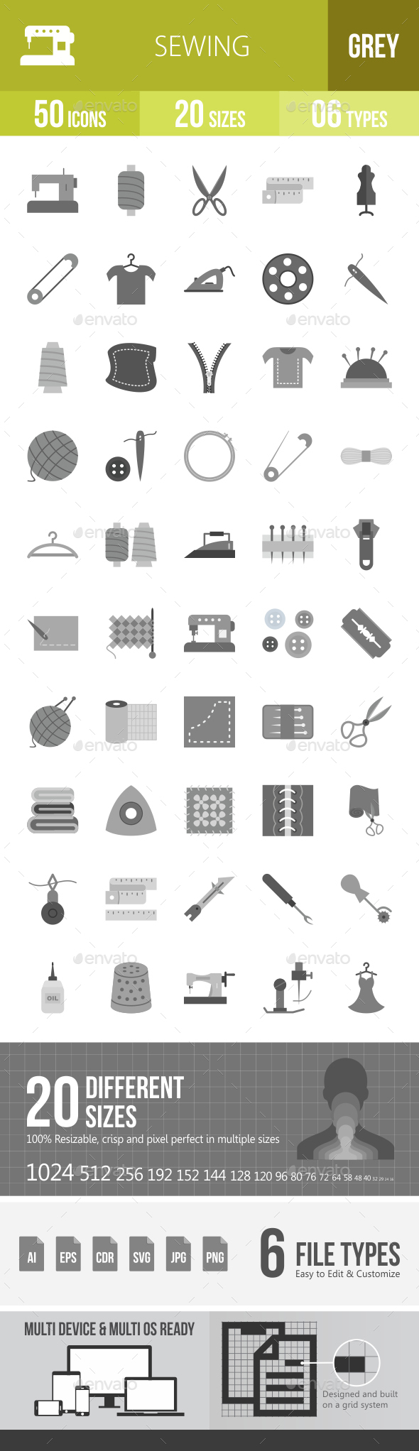 Sewing Greyscale Icons - Icons