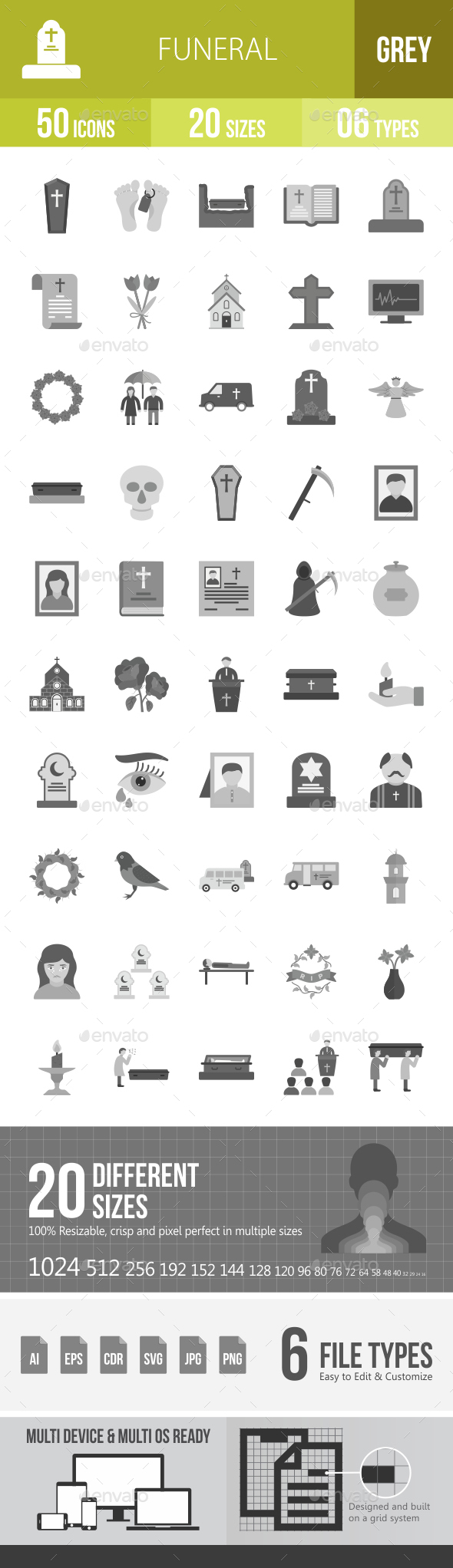 Funeral Greyscale Icons - Icons