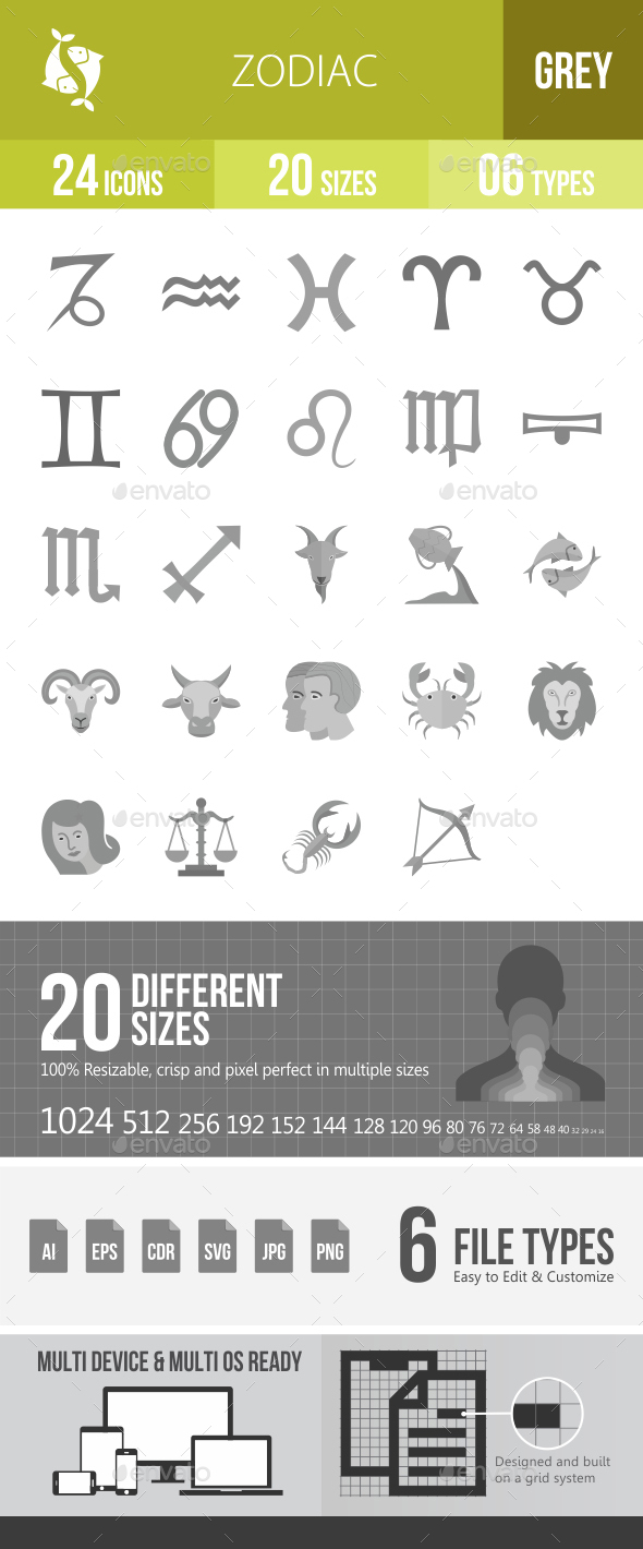 Zodiac Greyscale Icons - Icons