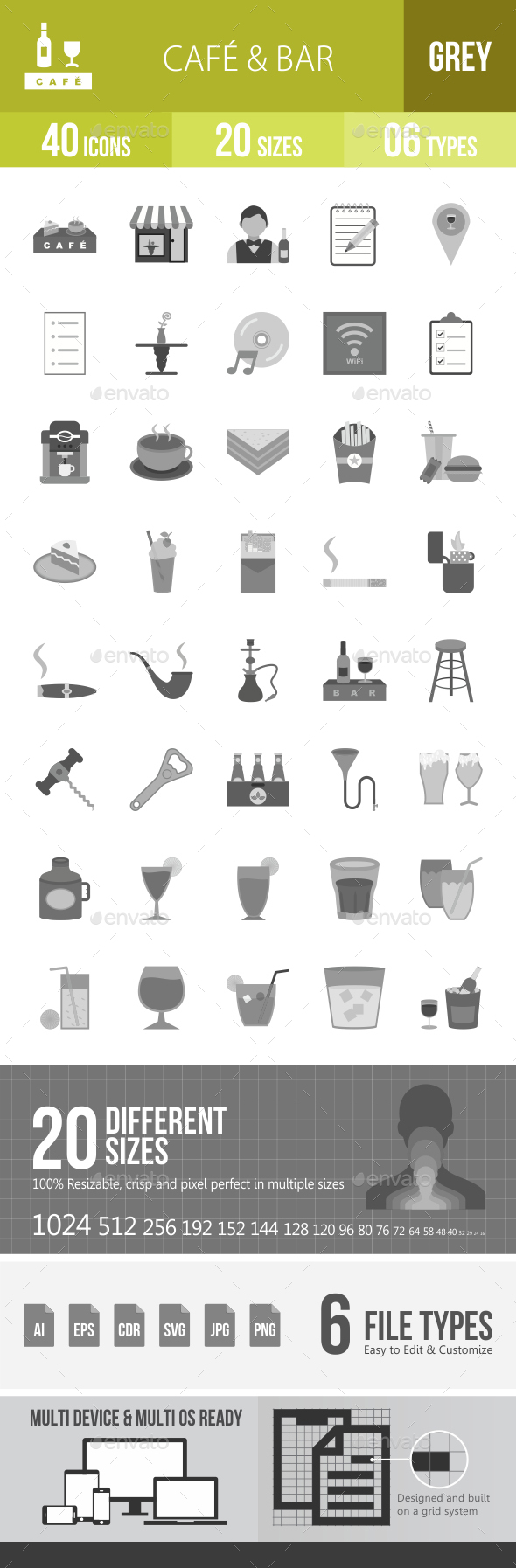Cafe & Bar Greyscale Icons - Icons