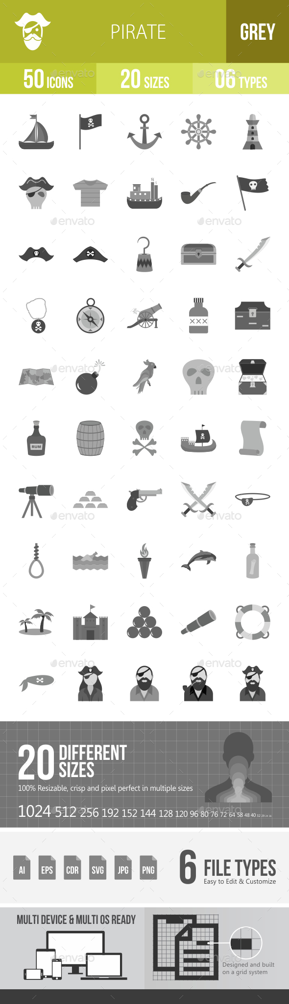 Pirate Greyscale Icons - Icons