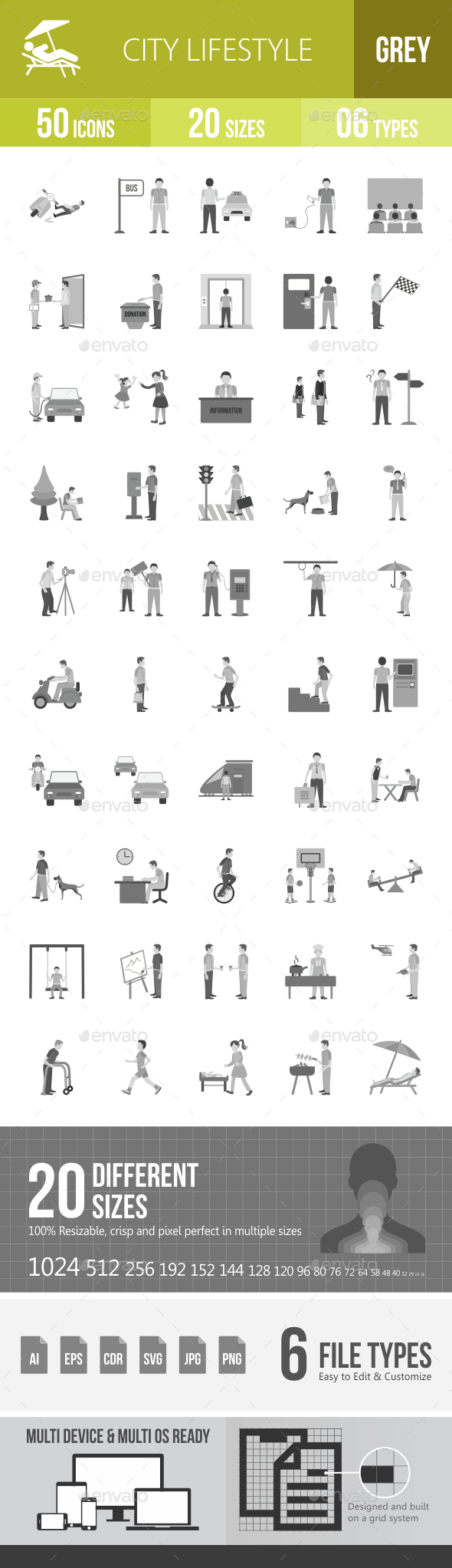City Lifestyle Greyscale Icons - Icons