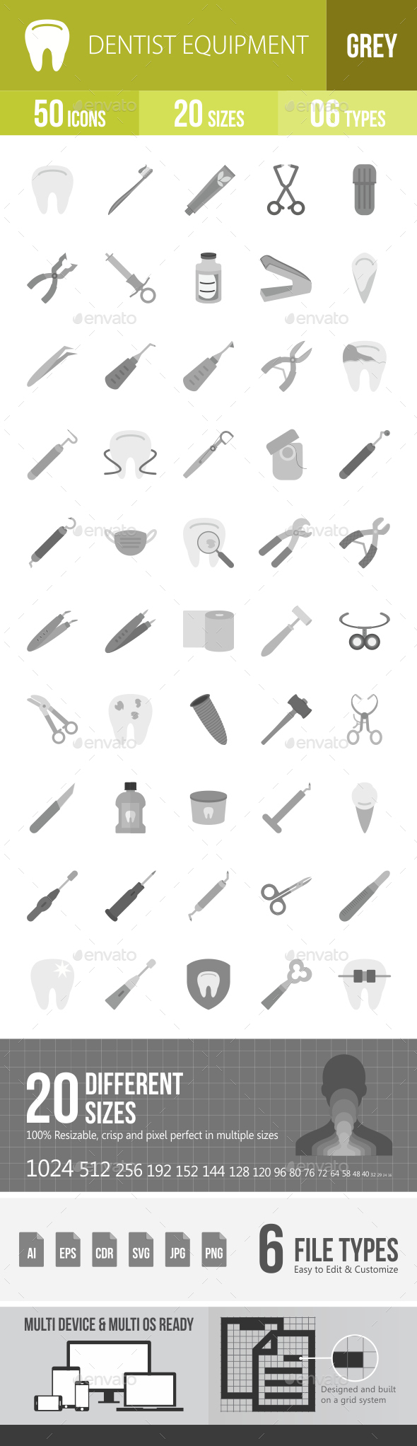Dentist Equipment Greyscale Icons - Icons