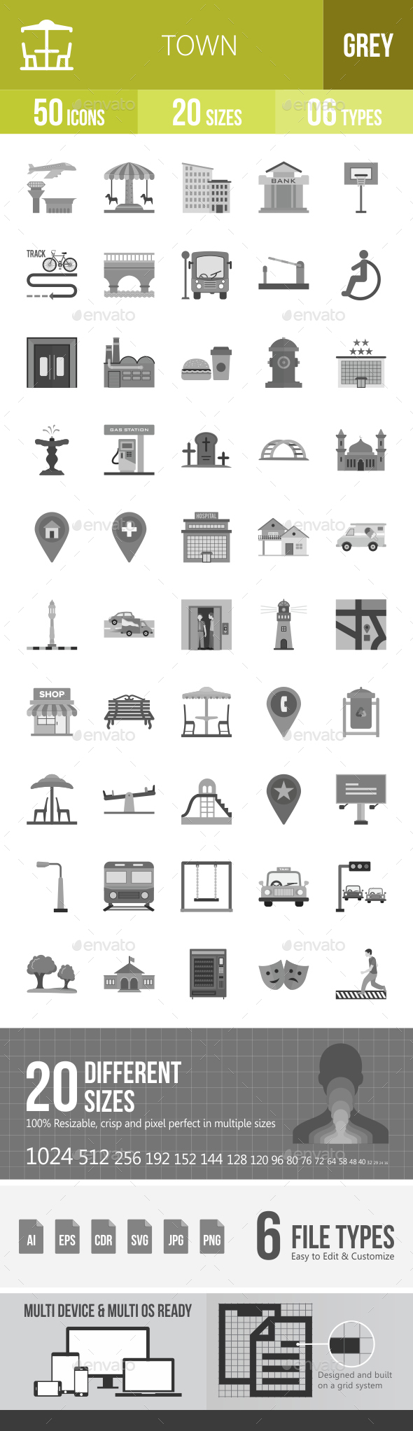 Town Greyscale Icons - Icons