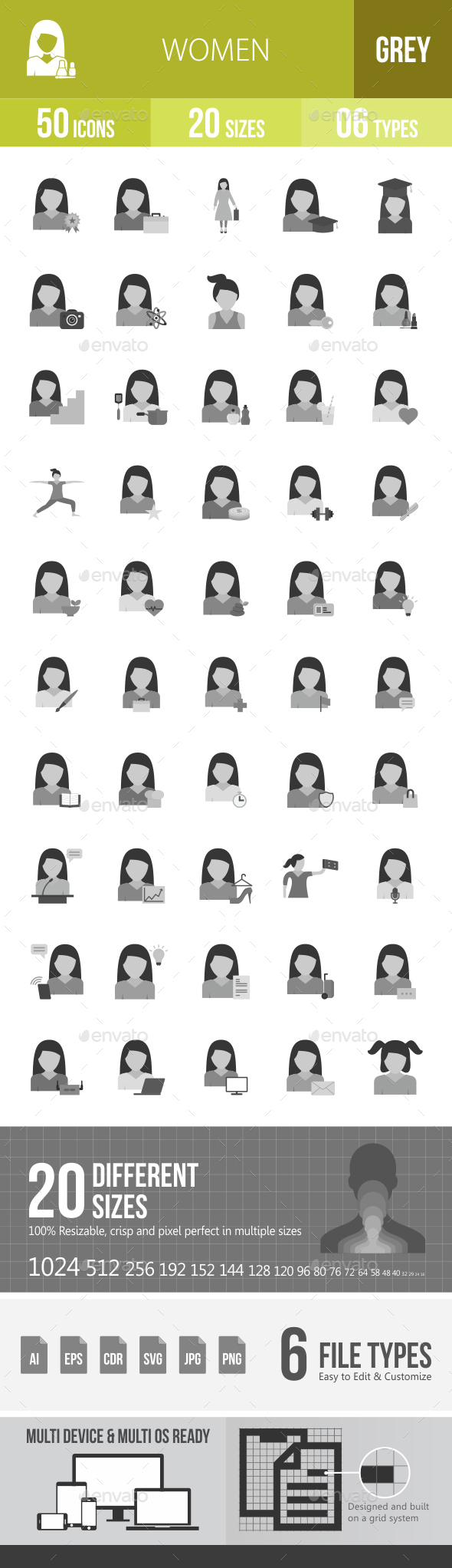 Women Greyscale Icons - Icons