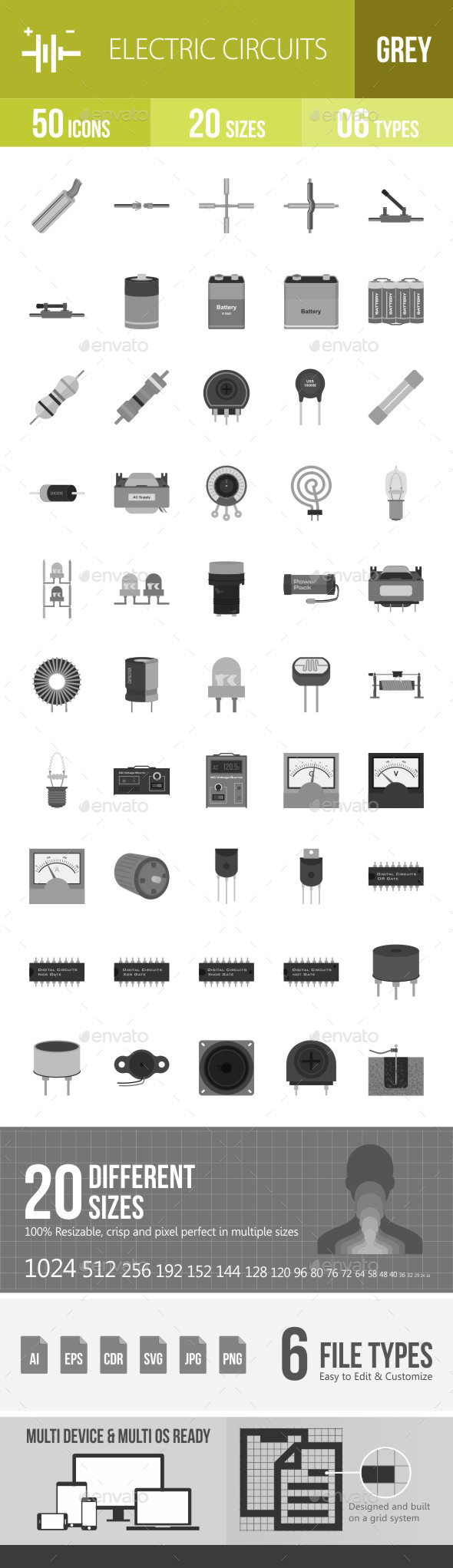 Electric Circuits Flat Round Icons - Icons