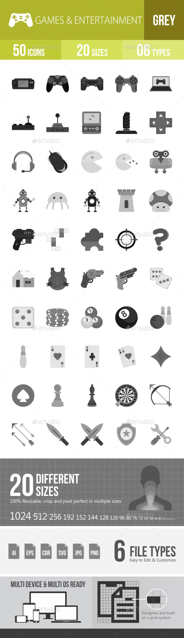 Games & Entertainment Flat Round Icons - Icons