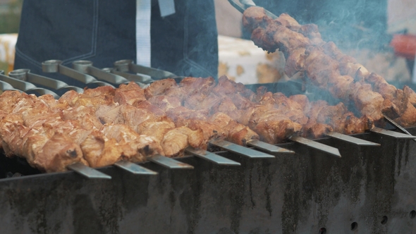 Barbecue Is Prepared on the Grill