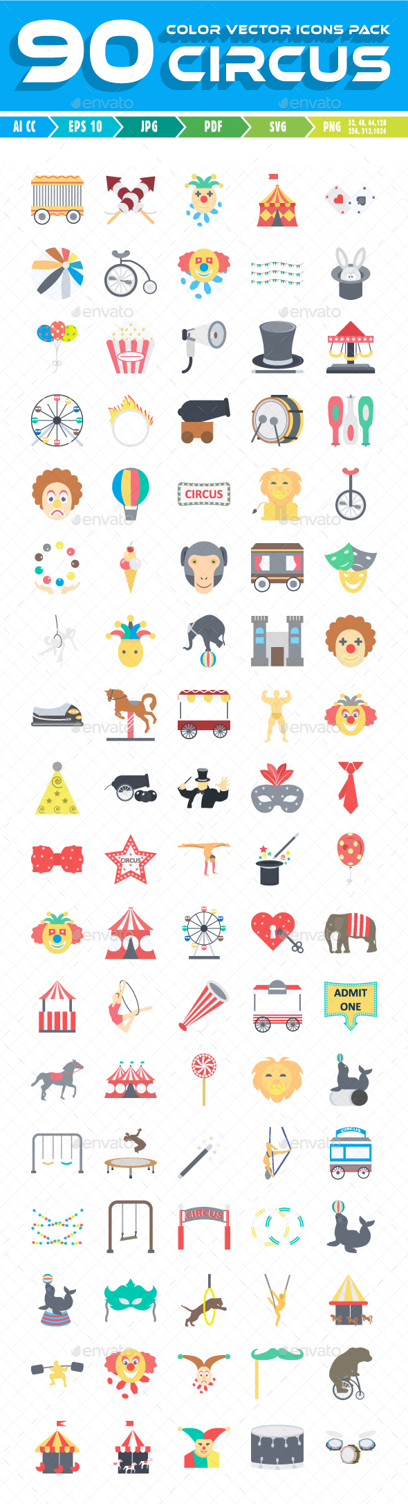 Circus Color Illustration Vector Icon Pack - Icons