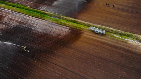 Drone View of Field Irrigation