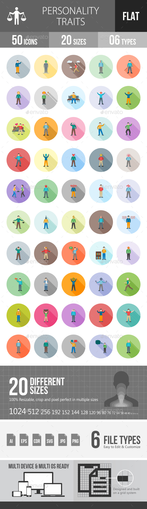 Personality Traits Flat Shadowed Icons - Icons